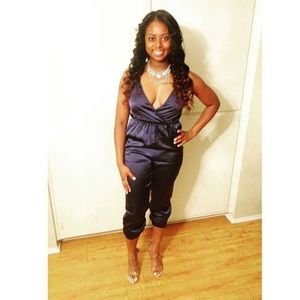 Navy Blue Satin Jumpsuit